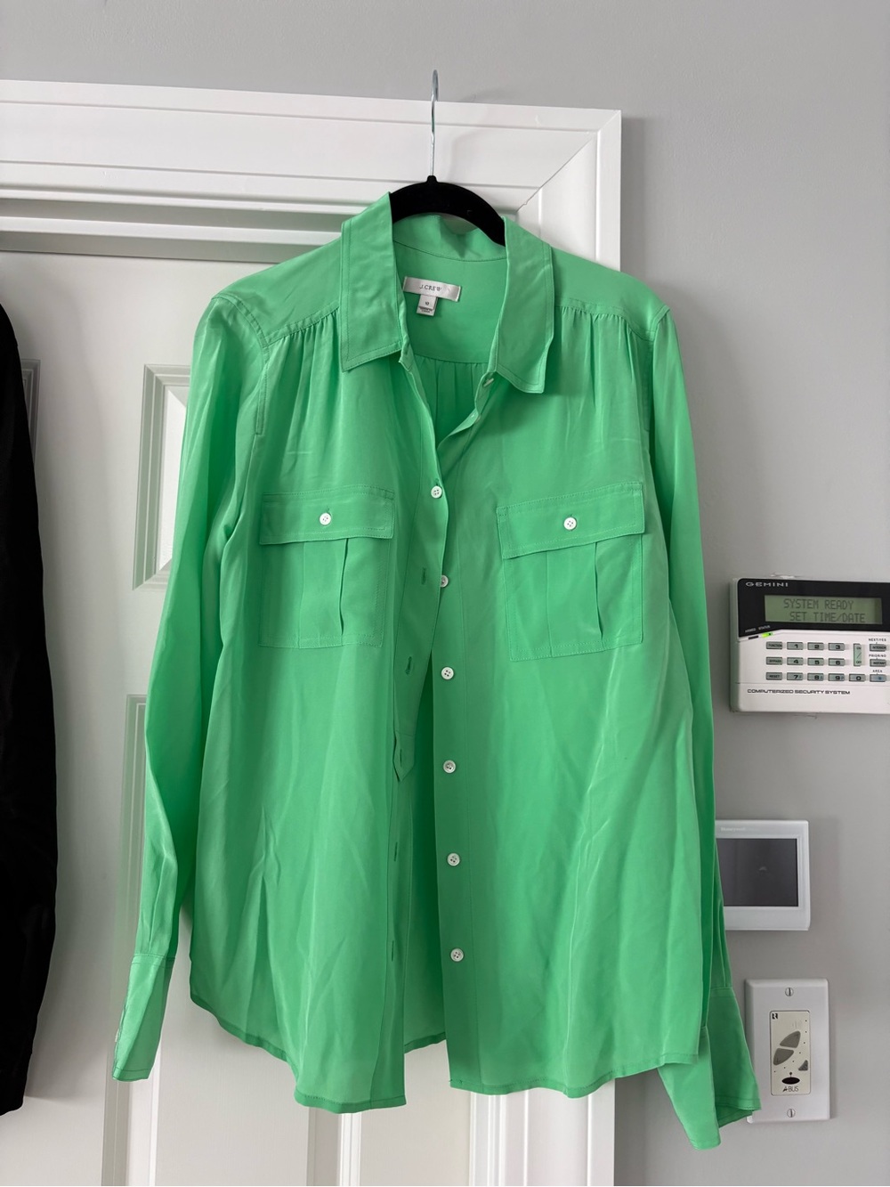 J. Crew Vivid Green Silk-Blend Button-Up Shirt